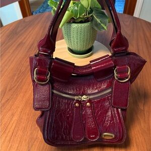 Vintage Y2K CHLOÉ "Bay" Wine Red Patent Leather Handbag Very Good Condition